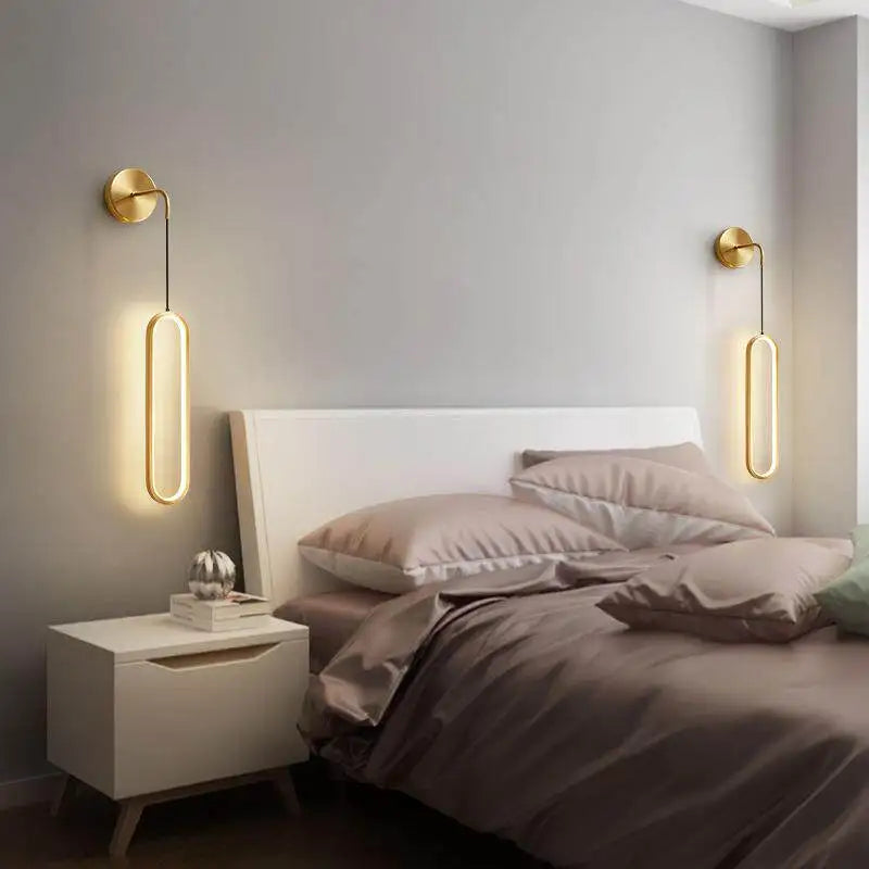 Modern Iron LED Wall Lamp — 3-Color Temperature Bedside & TV Background Light in Black or Gold