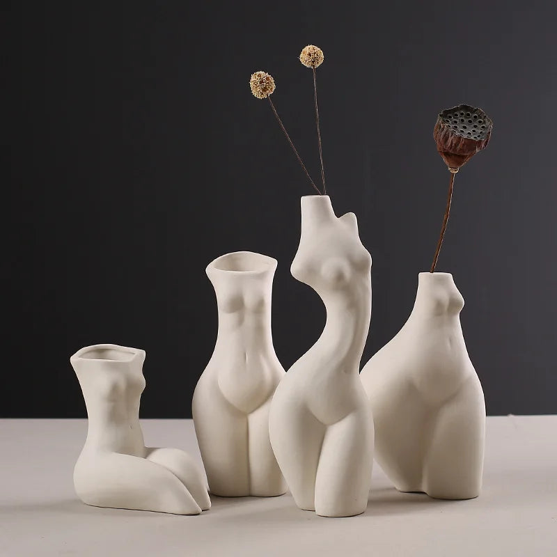 Ceramic Human Form Vase — Nordic Sculptural Body Art Vase for Dried Flowers & Home Decor