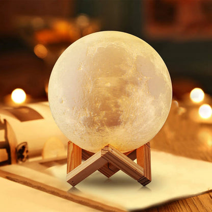 8cm LED Moon Lamp Night Light with Stand — Battery Powered Starry Bedroom Decor in 3 Light Colors