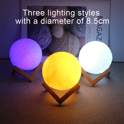 8cm LED Moon Lamp Night Light with Stand — Battery Powered Starry Bedroom Decor in 3 Light Colors