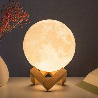 8cm LED Moon Lamp Night Light with Stand — Battery Powered Starry Bedroom Decor in 3 Light Colors
