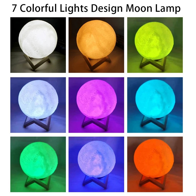 8cm LED Moon Lamp Night Light with Stand — Battery Powered Starry Bedroom Decor in 3 Light Colors