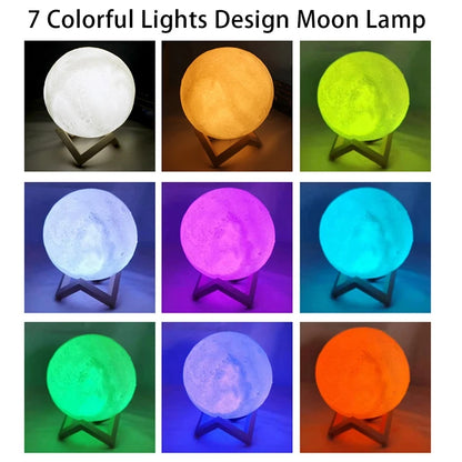 8cm LED Moon Lamp Night Light with Stand — Battery Powered Starry Bedroom Decor in 3 Light Colors