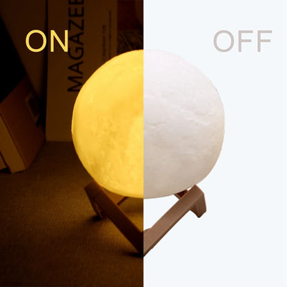 8cm LED Moon Lamp Night Light with Stand — Battery Powered Starry Bedroom Decor in 3 Light Colors