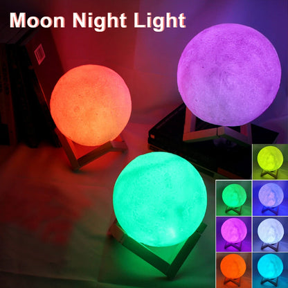 8cm LED Moon Lamp Night Light with Stand — Battery Powered Starry Bedroom Decor in 3 Light Colors